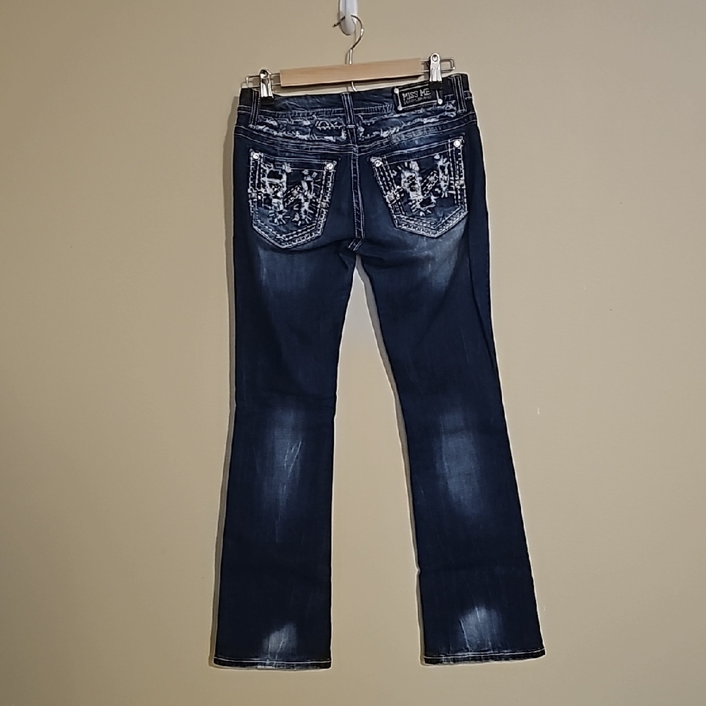 Miss Me Womens Embellished Dark Wash Boot Cut Denim Jeans Sz 29